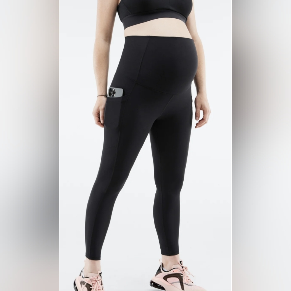 FABLETHICS PureLuxe High-Waisted Maternity 7/8 Legging black size MEDIUM